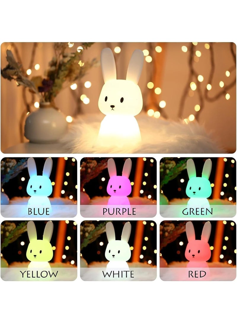 باني مصباح ليلي للأطفال، مصباح لمس محمول بسبعة ألوان متغيرة مع مؤقت، مصباح ليلي على شكل أرنب مصنوع من السيليكون قابل لإعادة الشحن عبر منفذ USB، مناسب لغرف الأطفال الرضع، وغرف نوم الأطفال الصغار، وغرف المعيشة للبنات. - Image 2